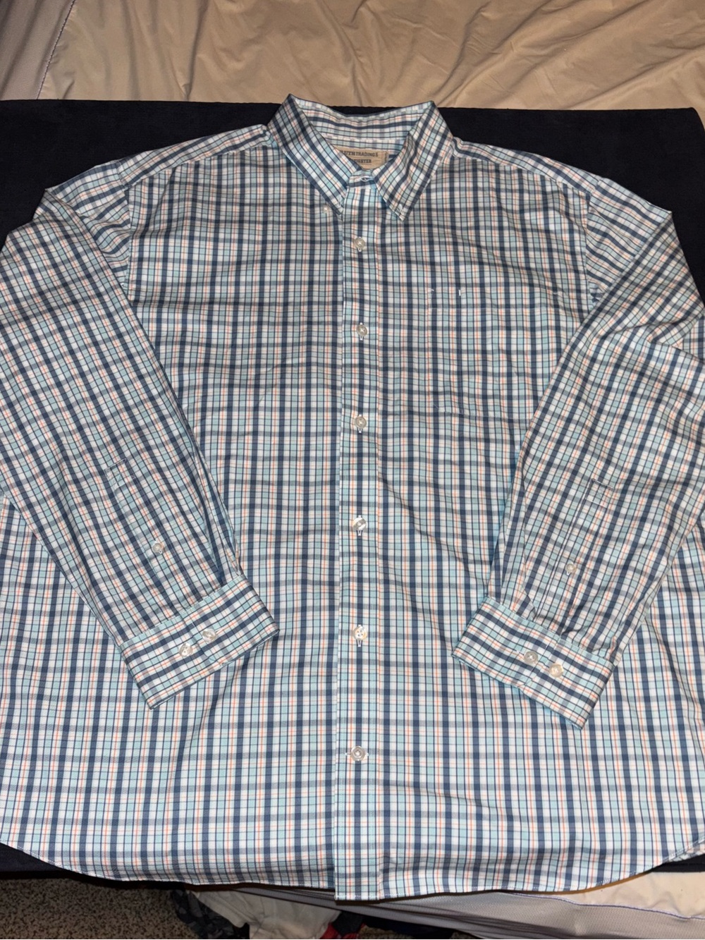 Duluth Trading Co Blue and White Plaid Button-Down Shirt